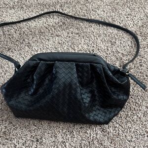Black Woven Leather Shoulder Bag - Unbranded